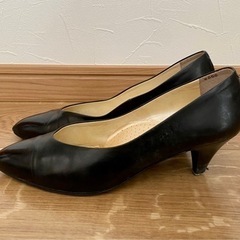 パンプス レザー 牛革 黒 日本製 24.5cmの画像