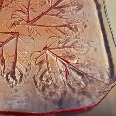 ピンクのガラス スクエアプレート ガラス皿 角皿 リーフ柄 葉っぱ柄 ボタニカル　/TJ-0240 南の画像