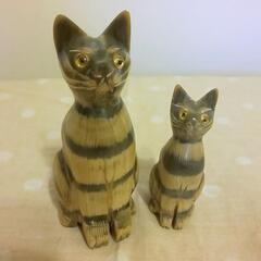 【取引済】アジアン しま猫の置物ペアの画像