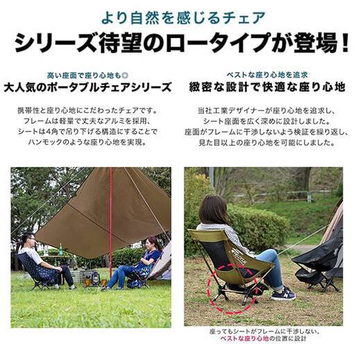 FIELDOOR ポータブルチェア ミドルバック ロー　4脚　送料無料