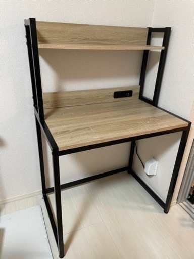 USBコンセント付きデスク　幅80cm／オーク×ブラック