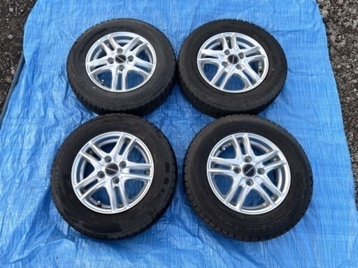 ★軽自動車等に！残溝たっぷり！13インチ アルミホイール スタッドレスタイヤ付 4本★ 4J +45 PCD100 4H 145/80R13 ブリヂストン BALMINUM