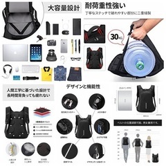 新品 リュック メンズ ビジネスリュック バックパック リュックサック 大容量 15.6インチ PCリュック 防水 多機能 盗難防止 USB充電ポート 防災リュック 耐衝撃 通勤 通学 アウトドア 防水カバー フック付き 男女兼用 ブラックの画像