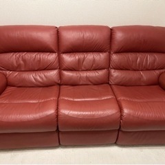 4月11日まで！電動リクライニングソファ 幅206cm 赤 本革...