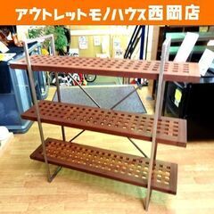 フラワースタンド 花台 3段 木製天板 アイアンフレーム 幅10...