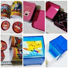 インテリア 飾り 向け 箱譲ります! アルミ缶 箱 ミッキー スティッチ スヌーピー Snoopy Mickey ポケモン Pokemonの画像