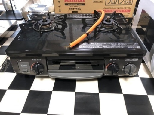 【リサイクルサービス八光　田上店　安心の3か月保証　配達・設置OK】リンナイ Rinnai KG34NBKL/LP [ガステーブル 56cm幅 ブラック 左強火力 プロパンガス用]