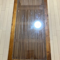 ローテーブル　茶色　ガラス天板　