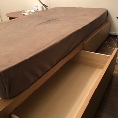 無印　オーク材収納付きシングルベッド※条件ありの画像