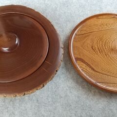 （価格見直し）天然木の菓子器、丸盆セット