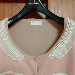 ピンクかわいいボーダーカーディガンの画像