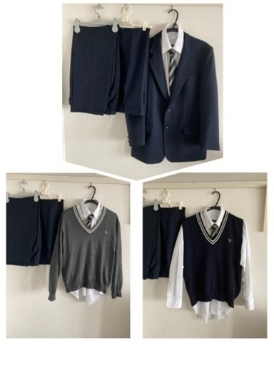 北広島高校　男子学生制服ブレザー、パンツ2本、ネクタイ、ニットセーター、ニットベスト付き！