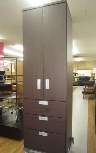 R098 スリムワードローブ、3段 引出し付、幅60cm