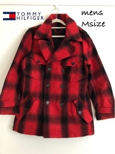 TOMYチェック柄ピーコート　レッドM 美品