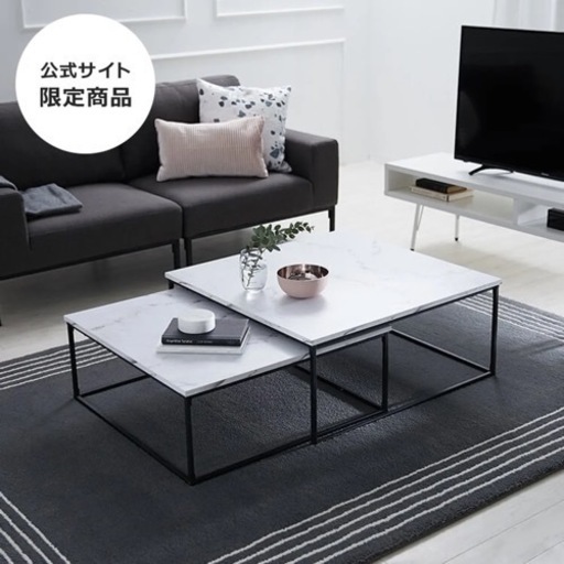 LOWYA ロウヤ [Mサイズ] リビングテーブル ローテーブル ネストテーブル ローデスク 正方形 スチール 大理石柄 公式限定