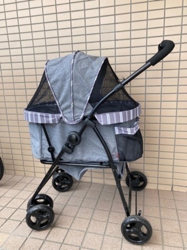 未使用わんわんカート 多頭用DXα ストライプグレー