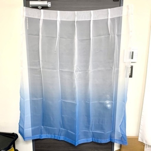 Topfinel カーテン　白とブルー　2枚　97cm×130cm