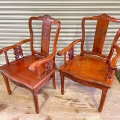 2脚セット アンティーク 木製 肘掛けイス 家具/お洒落デザイン