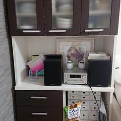 ニトリの食器棚　白×ダークブラウン スライド棚付きキッチンカウンター (幅120cm DBR) | ニトリネット