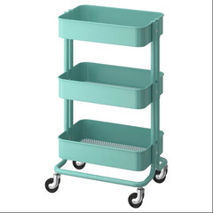 IKEAのラック(水色、木の蓋つき)