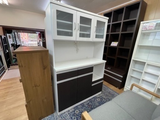 【リサイクルサービス八光　田上店　配達・設置OK】大型　ダークブラウン&ホワイト　食器棚