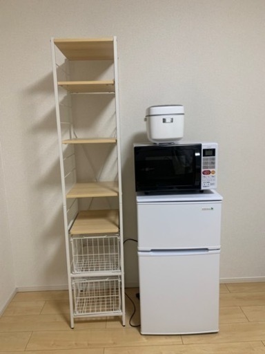 1人暮らしセット(炊飯器、冷蔵庫、電子レンジ、洗濯機、棚)