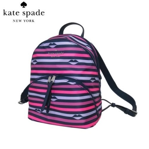 ケイト・スペード アウトレット kate spade ショルダーバッグ WKRU6587-673 ナイロン ボーダー柄×リップ柄 ミディアム バックパック / リュック medium backpack / nylon lip print