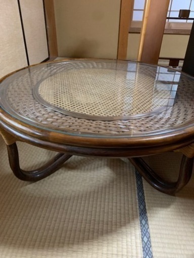 座卓　ガラステーブル　ラタンテーブル