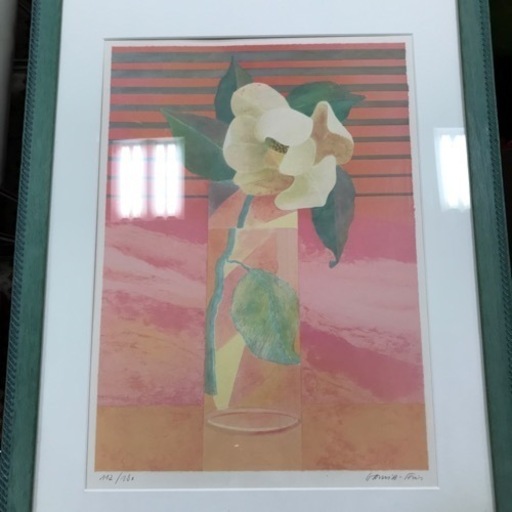 リトグラフ版画　花瓶の花　池房　保子