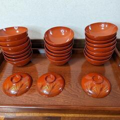 お椀 赤茶 蓋付き 20個