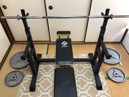 ウェイトトレーニングセット（バーベル、プレート、ラック、ベンチ）