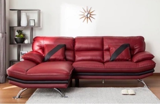 ニトリ 本革　セミハイバック　カウチソファ　ロゾ　コーナ赤　L 型