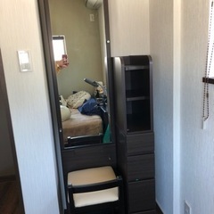 姿見ドレッサー　コンパクトで収納大　ダークブラウン　幅58×奥行...