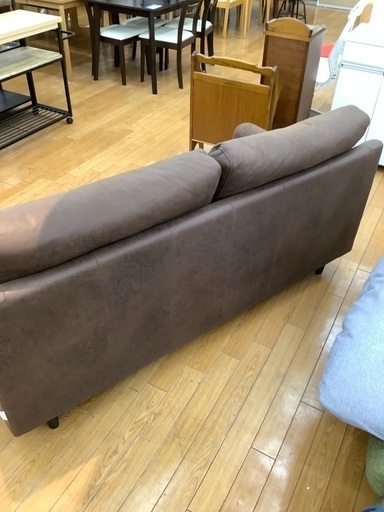 3人掛けソファー　ブラウン　程度B ハイバックレザーテックスソファー　幅175cm 奥行88cm 高さ82cm