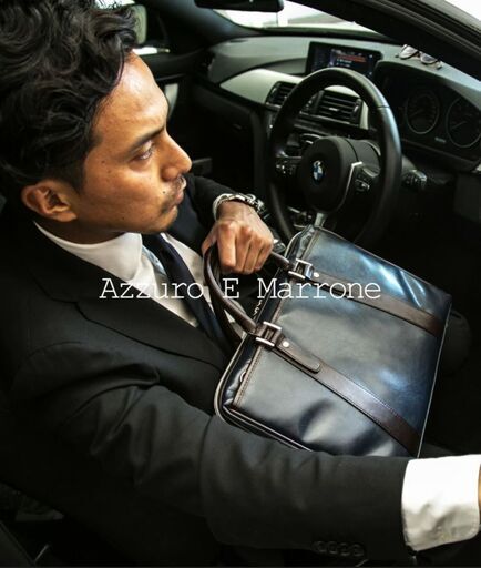 【ほぼ新品】メンズ ビジネスバッグ（A4 2way PC パソコン ブリーフケース ネイビー NAVY 【Azzuro E Marro ビジネスバッグ メンズ バッグ A4 2way PC パソコン ギフト ブリーフ 