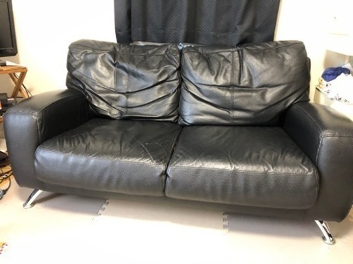 ソファ　黒　皮　2人用