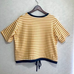 韓国ファッション ボーダーカットソー Tシャツ 半袖 ゆったりシルエット 異素材　★まとめ割対象品★の画像