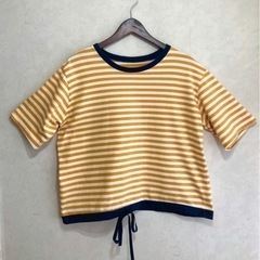 韓国ファッション ボーダーカットソー Tシャツ 半袖 ゆったりシ...