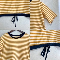 韓国ファッション ボーダーカットソー Tシャツ 半袖 ゆったりシルエット 異素材　★まとめ割対象品★の画像