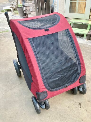 【使用回数0回】折りたたみ式 ペットカート 大型犬 / 多頭飼い / レッド