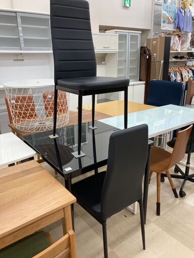 ダイニング3点セット　ガラス天板　ﾌﾞﾗｯｸ