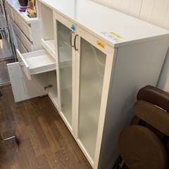 【食器棚】ホワイト　クリーニング済　配達可能　管理番号52903