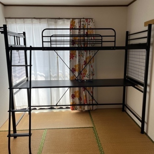 値引可！机付きロフトベット(パイプ製 黒)