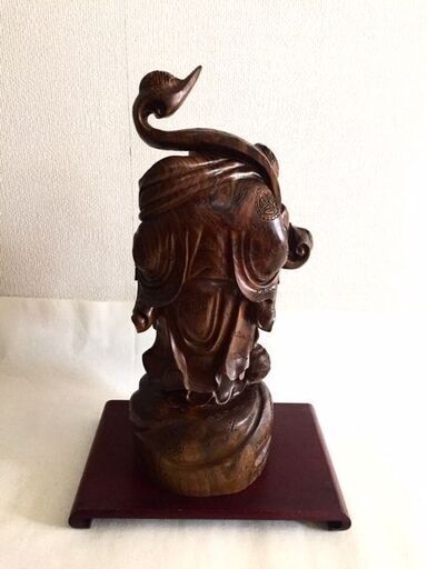 【希少】 林剣斌 作 緑檀 吉祥如意布袋 木製 置き物 木製土台付 アンティーク 木彫り 彫刻 骨董 インテリア 縁起物 限定20体 