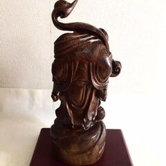 木彫り　人形　木製　古玩　オブジェ　置物　インテリア　工芸品　美術品　A3421 希少】 林剣斌 作 緑檀 吉祥如意布袋 木製 置き物 木製土台付