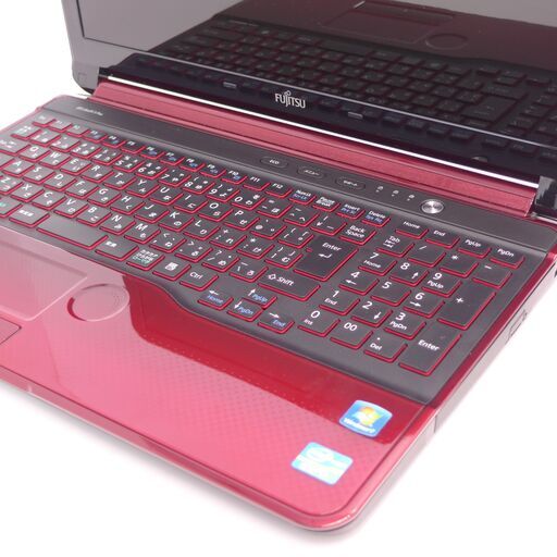 中古美品 新品SSD搭載 Wi-Fi有 赤 ノートパソコン 富士通 AH54/E 15インチ Core i3 4GB DVDマルチ 無