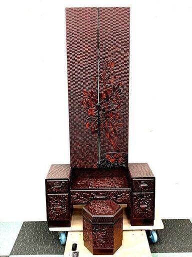 鎌倉彫　鏡台　三面鏡　ドレッサー　伝統工芸　民芸品　化粧台　和家具　小物入れ付き