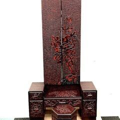 鎌倉彫　鏡台　三面鏡　ドレッサー　伝統工芸　民芸品　化粧台　和家具　小物入れ付き