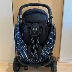 値下げ【美品】Aprica ベビーカー 3輪 バギー ネイビー 水玉 ドットの画像
