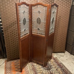 売約済み】英国 カントリー ステンドグラス オーク材 三連 3連